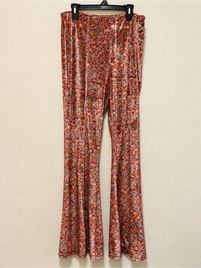 Umgee Red Floral Velvet Flare Pants